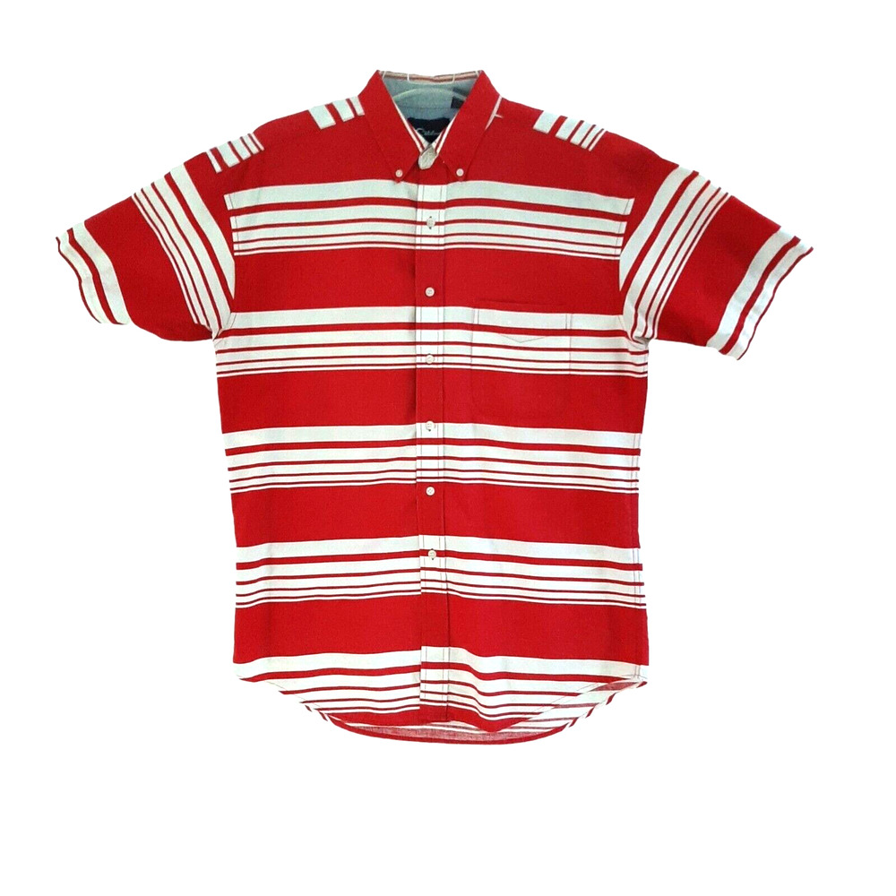 Catalina Vtg Wide Striped Mens Button Down Shirt Size Large Patriotic Red White